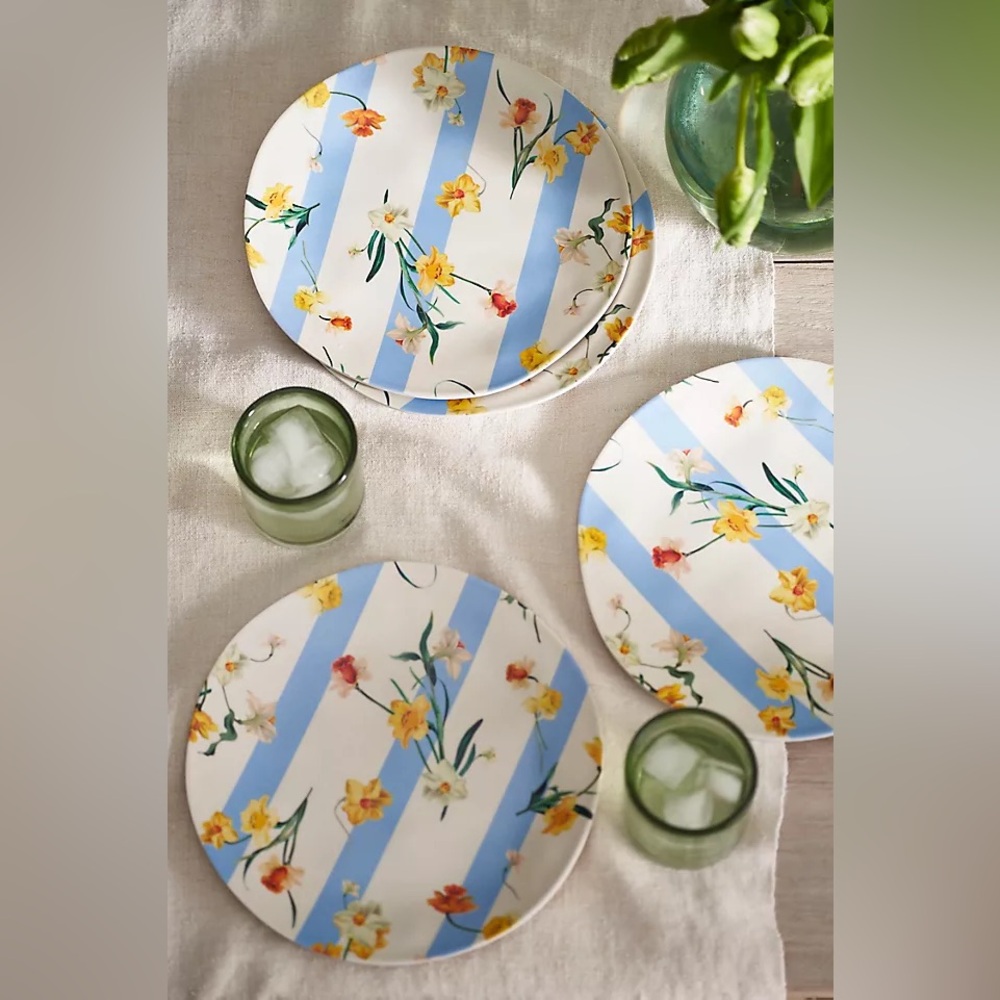 Set of 4 Anthropologie Daffodil Stripe Melamine Side Plates